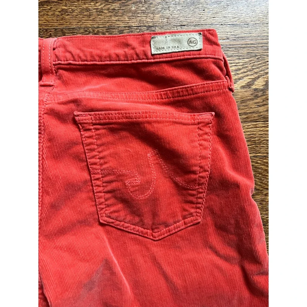 AG Adriano Goldschmied The Stevie Slim Straight Corduroy Pants Coral Red 29R